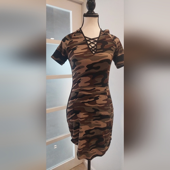 Derek Heart Dresses & Skirts - Derek Heart Camouflage Mini Dress with Criss-Cross Detail